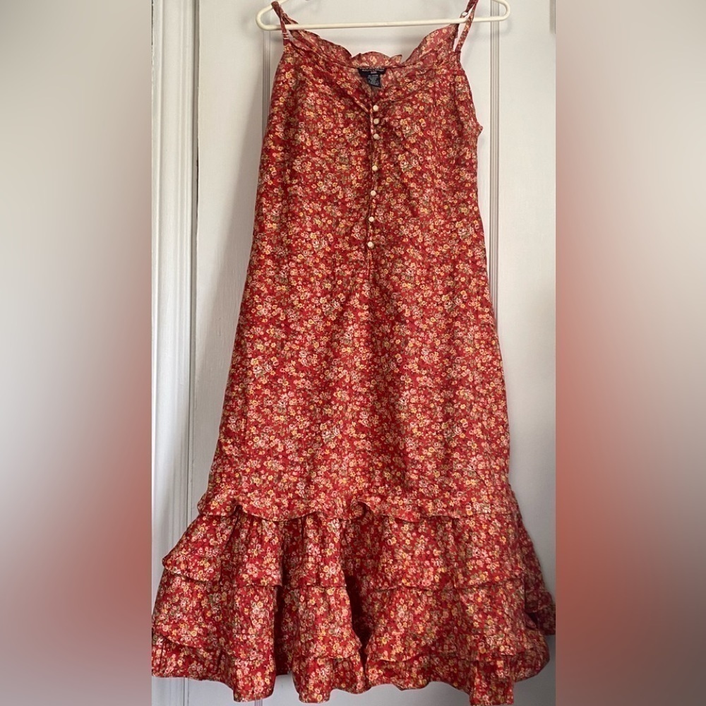 PoloJean Ralph Lauren Black Label Floral Straps Cotton Maxi Tiered Dress, Sz: XL - Picture 2 of 11